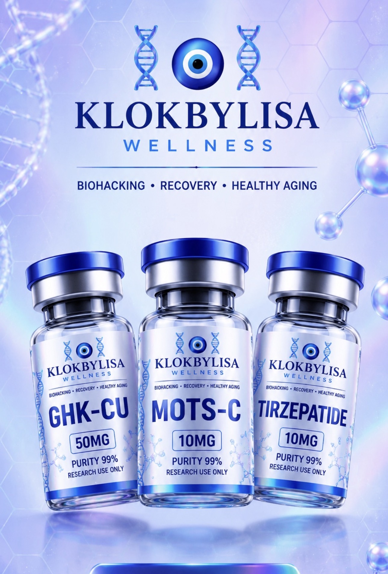 Vial de Kit Bienestar — GHK-CU + MOTS-C + Tirzepatide Kit 3 viales KlokByLisa Wellness