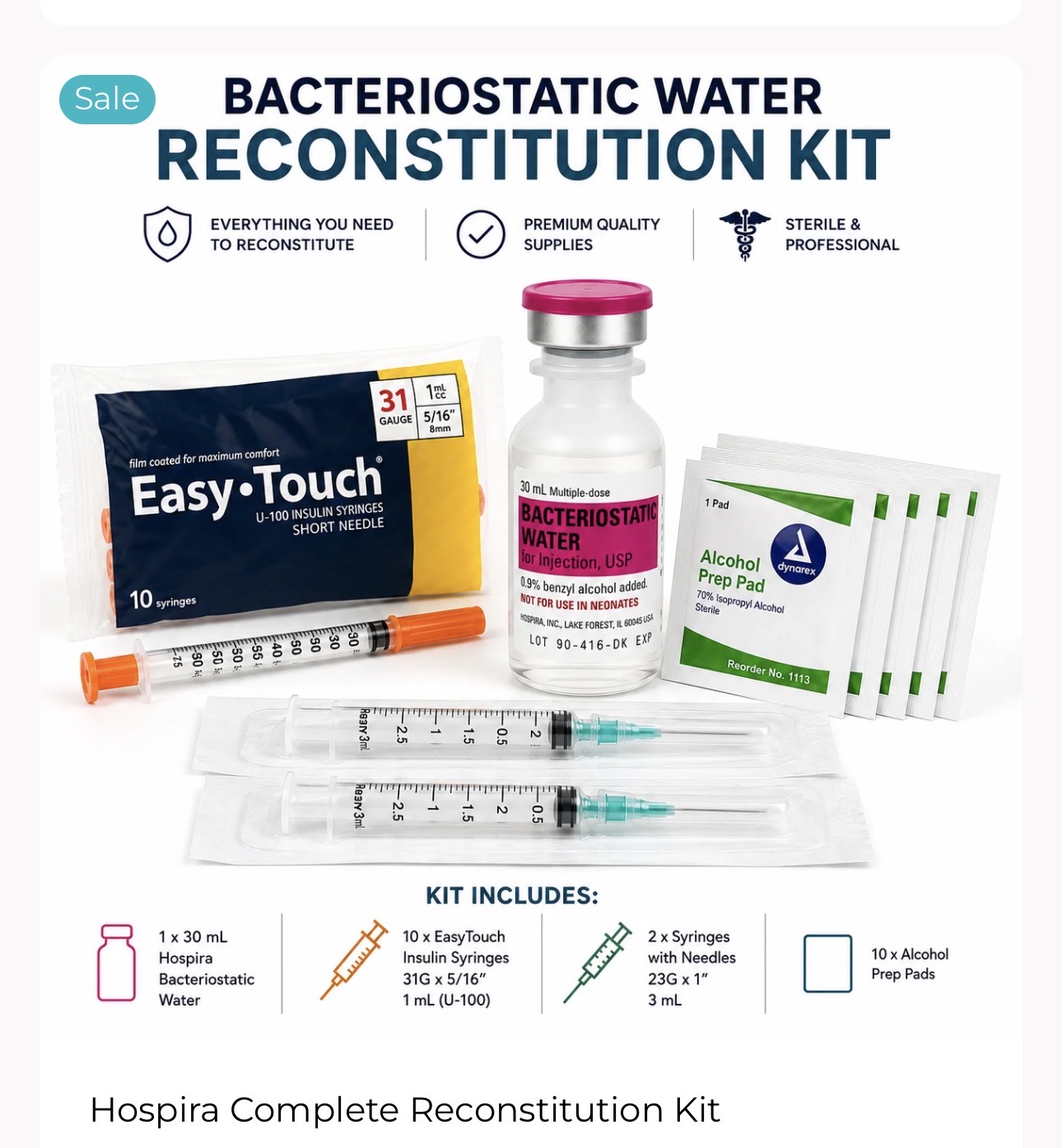Vial de Kit Reconstitución Bacteriostatic Water Kit completo KlokByLisa Wellness